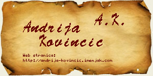 Andrija Kovinčić vizit kartica
